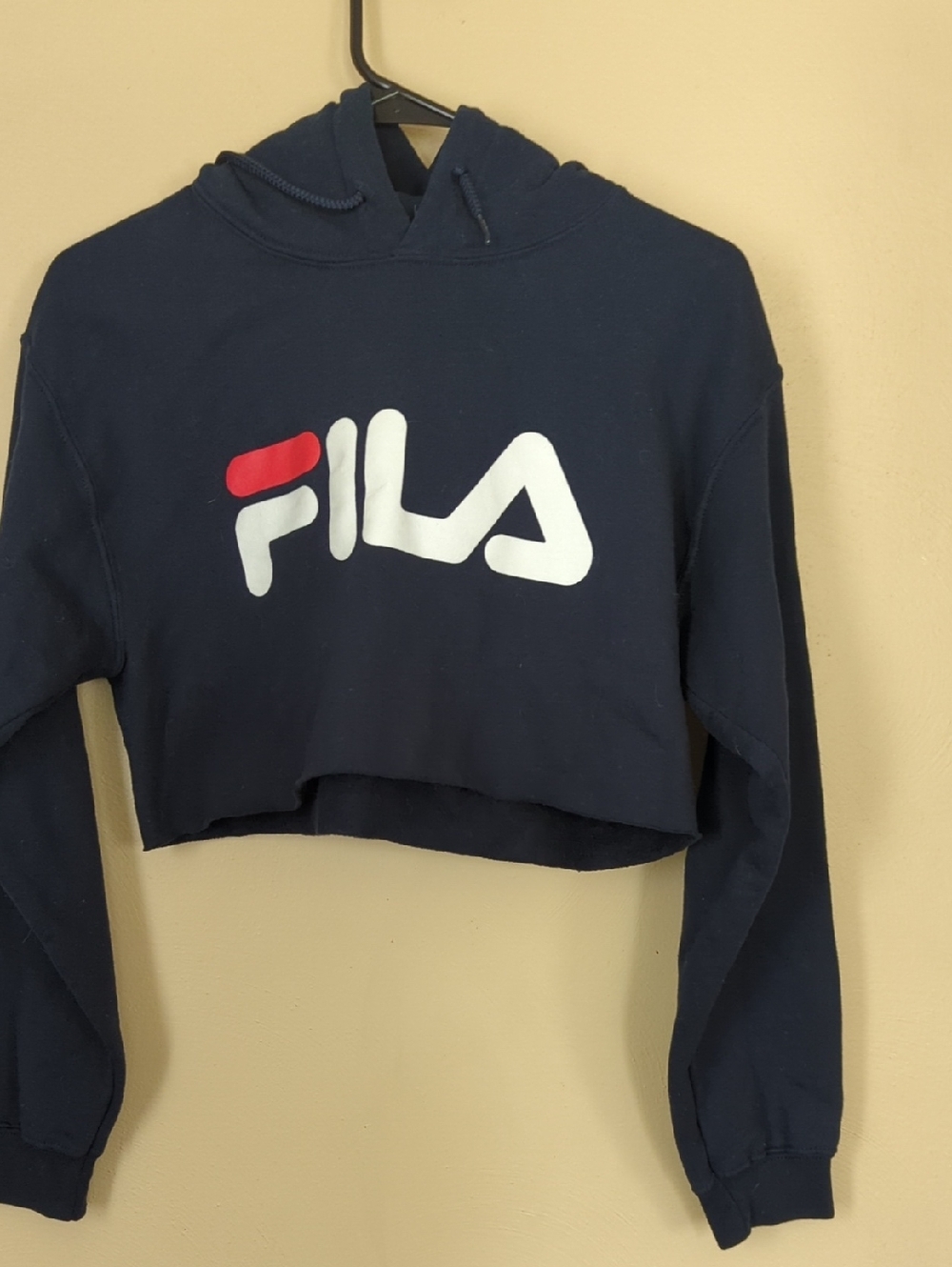 Fila Navy Cropped Hoodie with Red & White Logo